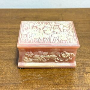 Vintage Incolay Stone Jewelry Box Art Trinket U.S.A. Floral Pink